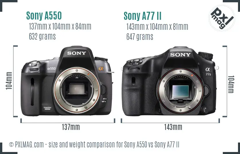 Sony A550 vs Sony A77 II size comparison
