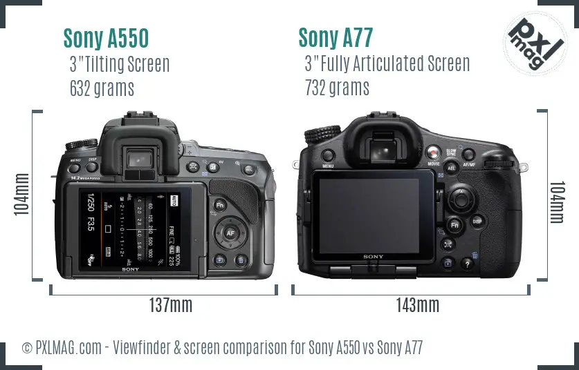 Sony A550 vs Sony A77 Screen and Viewfinder comparison