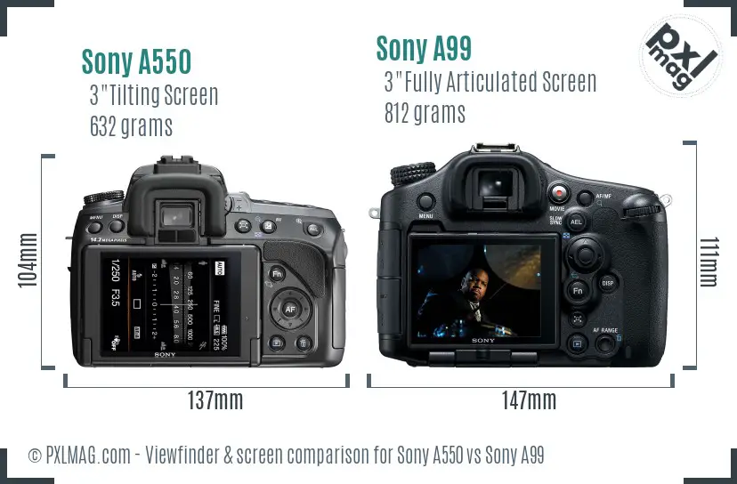 Sony A550 vs Sony A99 Screen and Viewfinder comparison