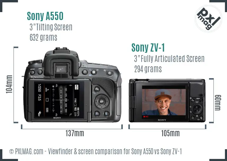 Sony A550 vs Sony ZV-1 Screen and Viewfinder comparison