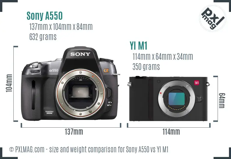Sony A550 vs YI M1 size comparison