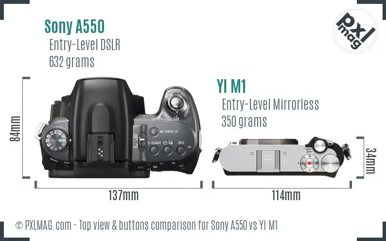 Sony A550 vs YI M1 top view buttons comparison