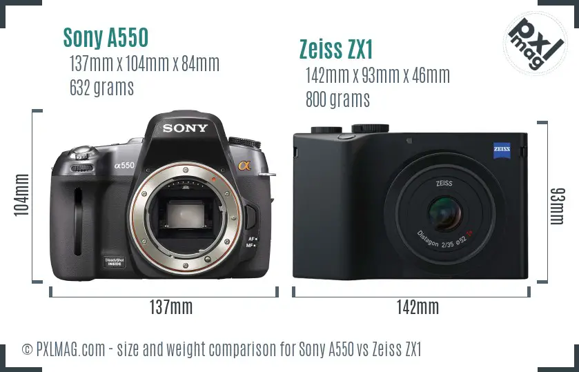 Sony A550 vs Zeiss ZX1 size comparison