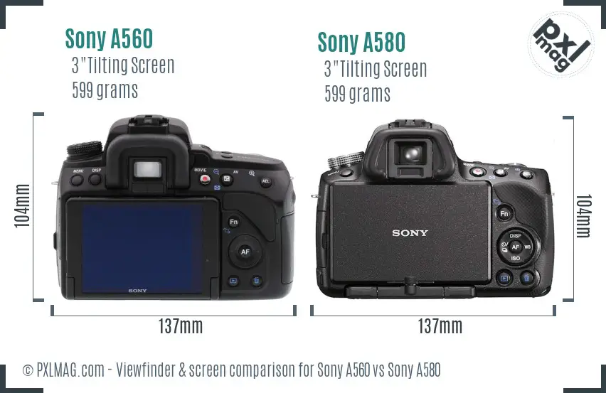 Sony A560 vs Sony A580 Screen and Viewfinder comparison