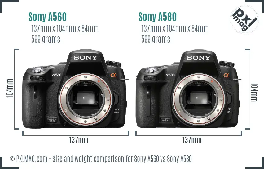 Sony A560 vs Sony A580 size comparison