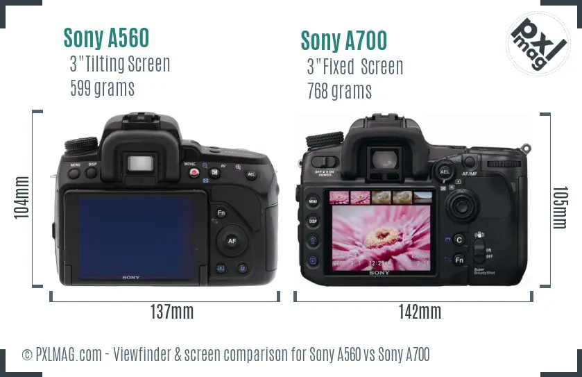 Sony A560 vs Sony A700 Screen and Viewfinder comparison