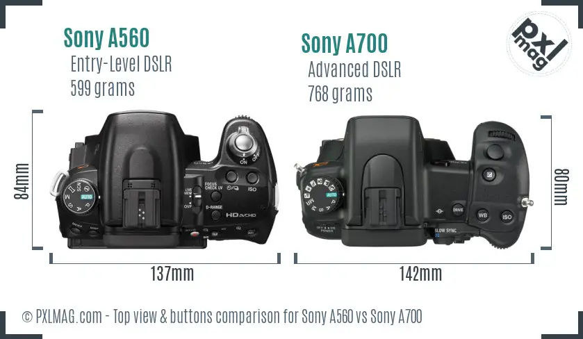 Sony A560 vs Sony A700 top view buttons comparison