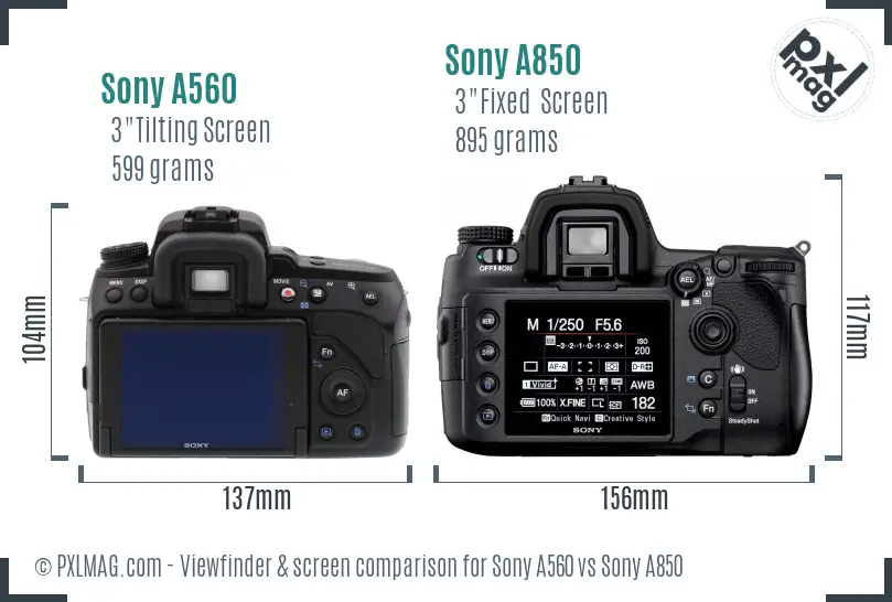Sony A560 vs Sony A850 Screen and Viewfinder comparison