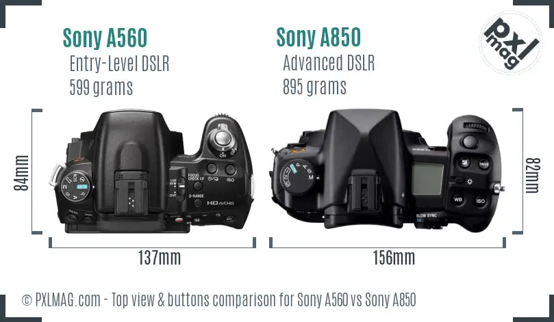 Sony A560 vs Sony A850 top view buttons comparison