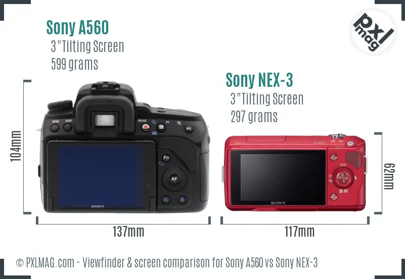 Sony A560 vs Sony NEX-3 Screen and Viewfinder comparison
