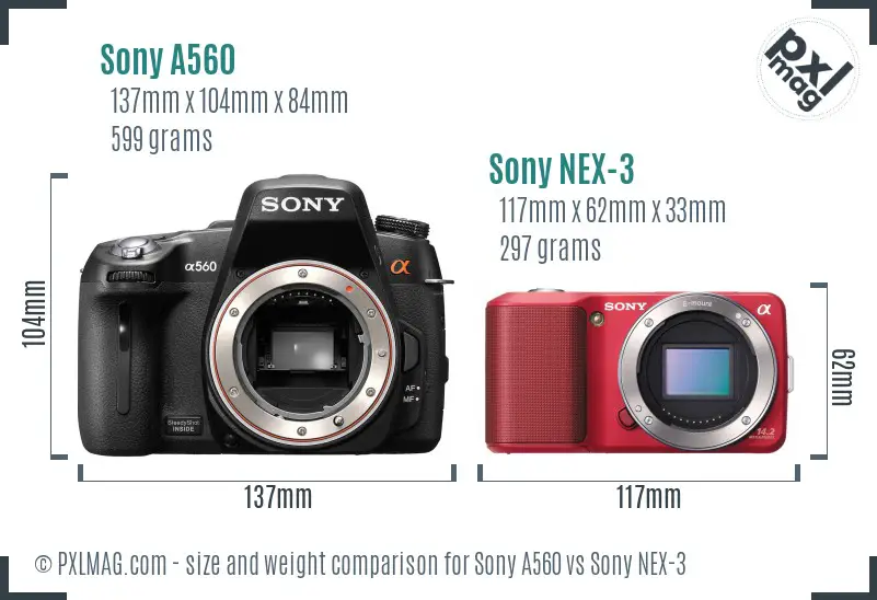 Sony A560 vs Sony NEX-3 size comparison