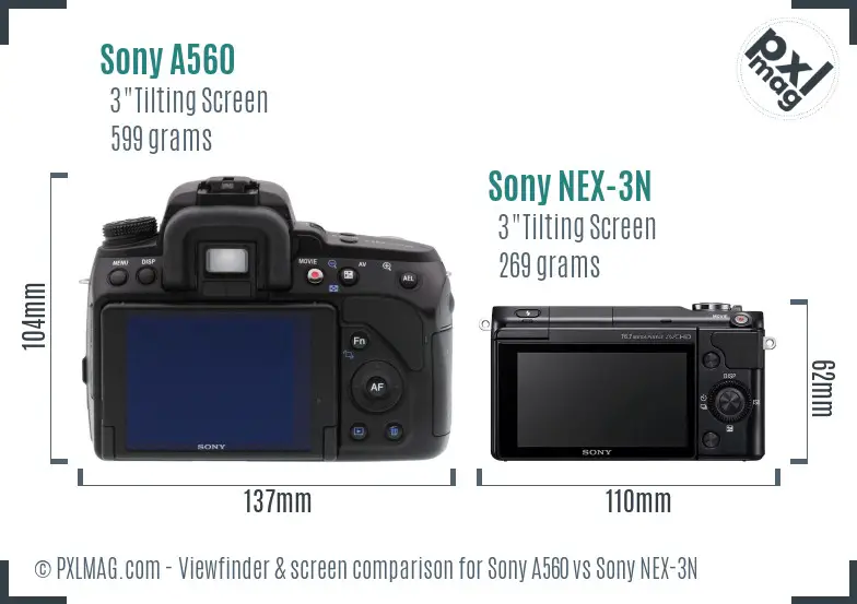 Sony A560 vs Sony NEX-3N Screen and Viewfinder comparison