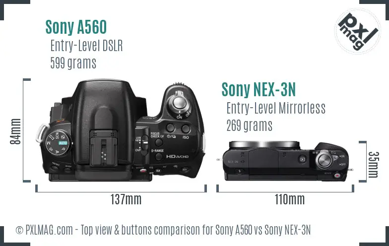Sony A560 vs Sony NEX-3N top view buttons comparison
