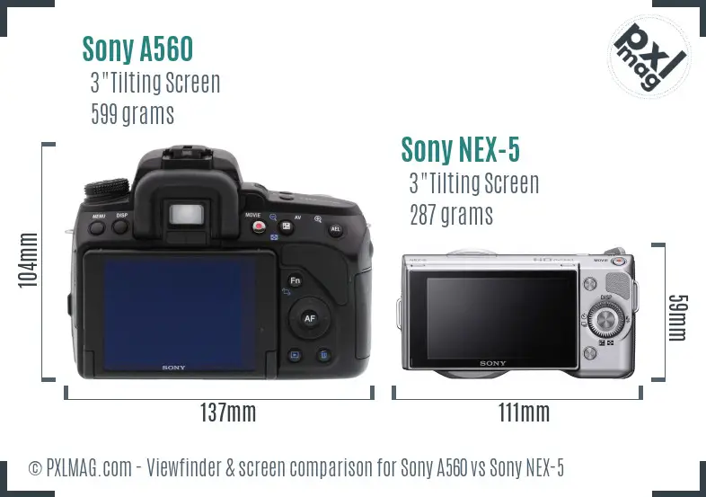 Sony A560 vs Sony NEX-5 Screen and Viewfinder comparison