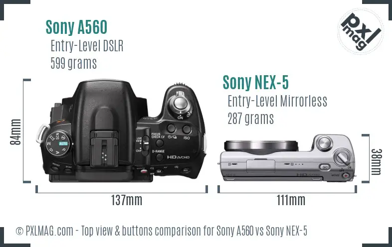 Sony A560 vs Sony NEX-5 top view buttons comparison