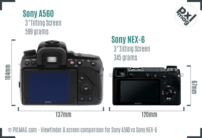Sony A560 vs Sony NEX-6 Screen and Viewfinder comparison