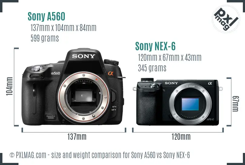Sony A560 vs Sony NEX-6 size comparison