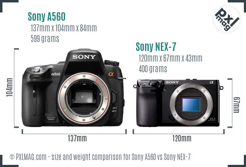 Sony A560 vs Sony NEX-7 size comparison