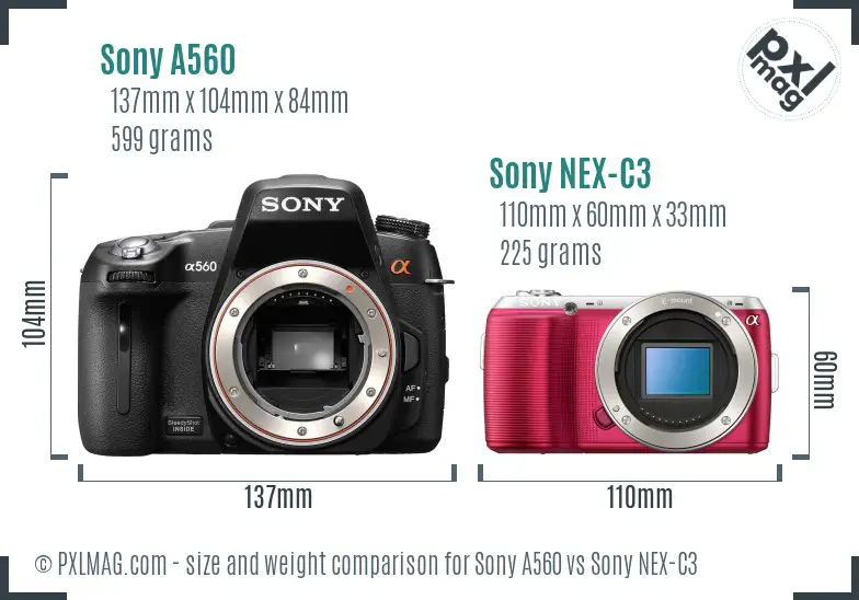 Sony A560 vs Sony NEX-C3 size comparison