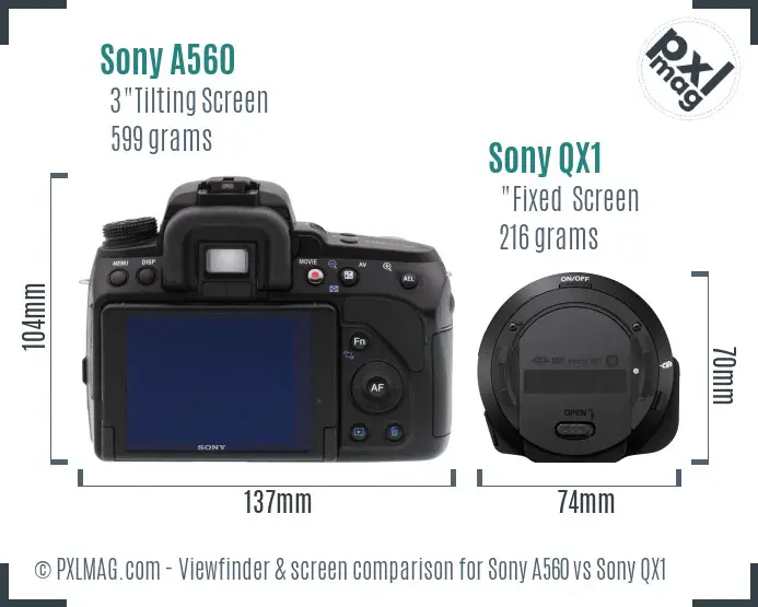 Sony A560 vs Sony QX1 Screen and Viewfinder comparison