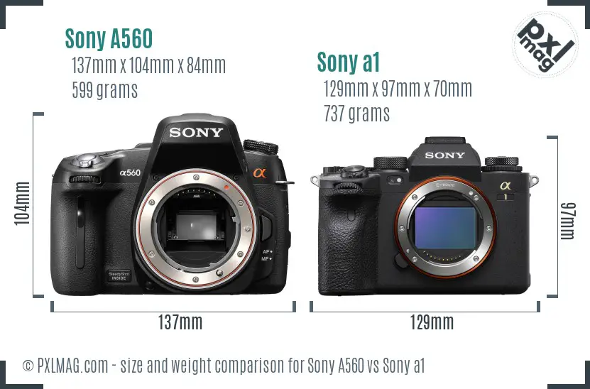 Sony A560 vs Sony a1 size comparison