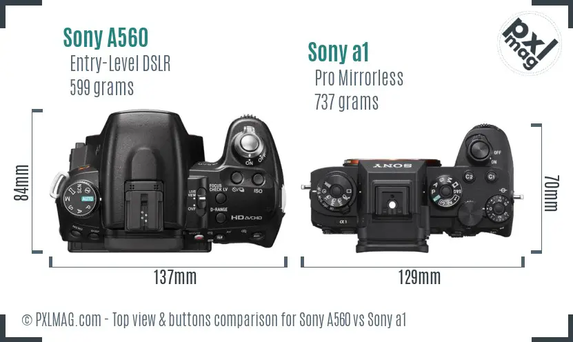 Sony A560 vs Sony a1 top view buttons comparison