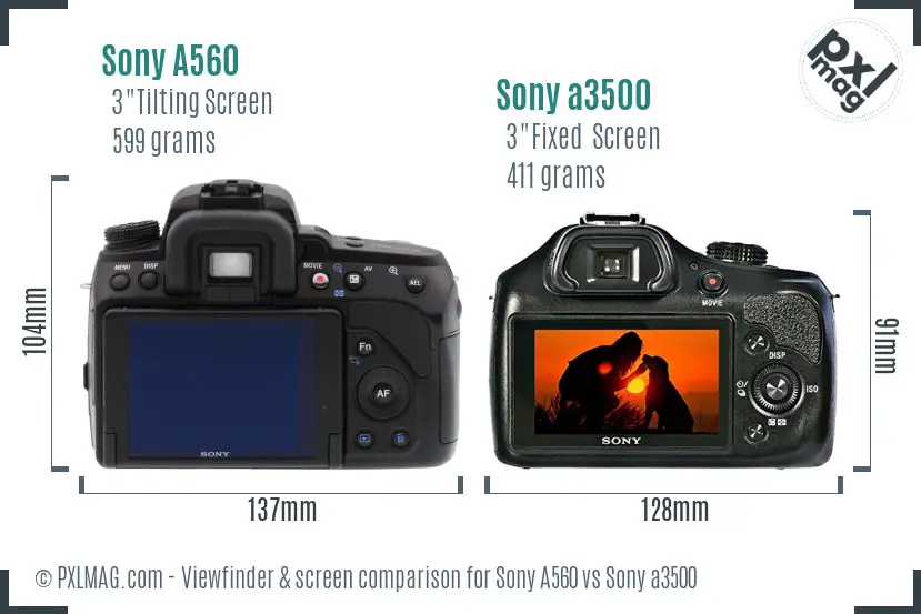 Sony A560 vs Sony a3500 Screen and Viewfinder comparison