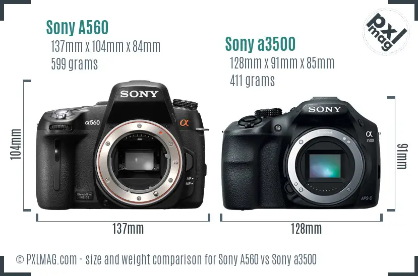 Sony A560 vs Sony a3500 size comparison