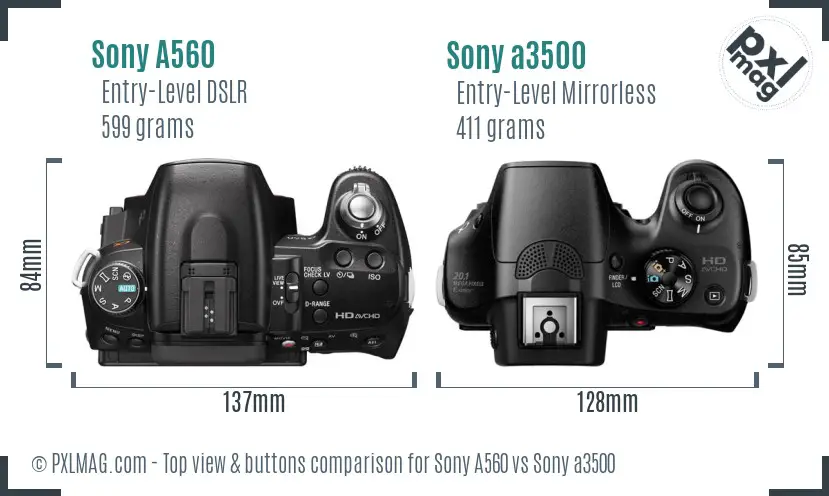 Sony A560 vs Sony a3500 top view buttons comparison