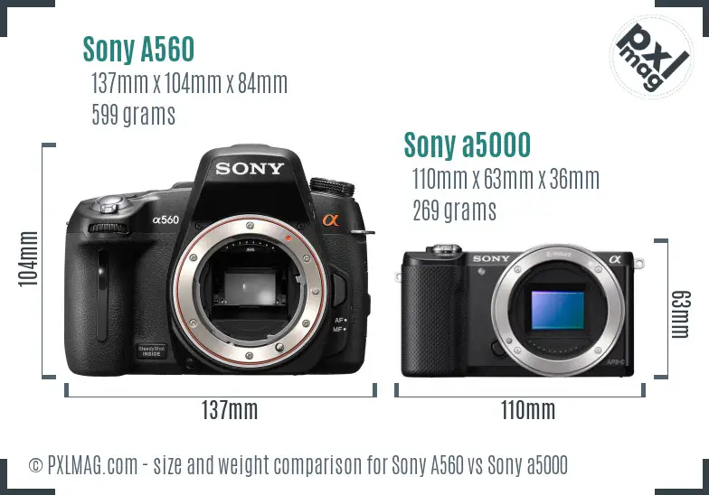 Sony A560 vs Sony a5000 size comparison