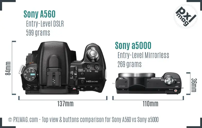 Sony A560 vs Sony a5000 top view buttons comparison