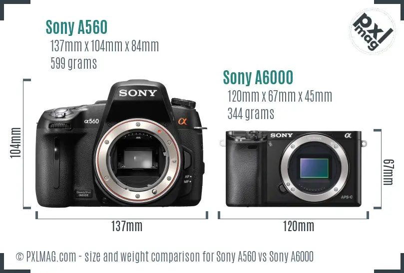 Sony A560 vs Sony A6000 size comparison