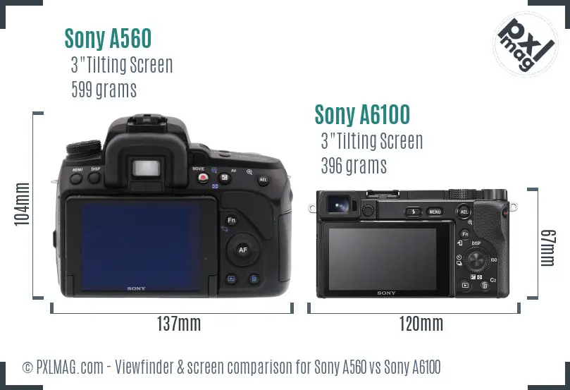 Sony A560 vs Sony A6100 Screen and Viewfinder comparison