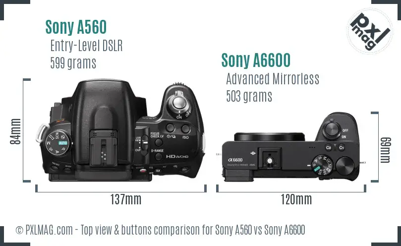 Sony A560 vs Sony A6600 top view buttons comparison