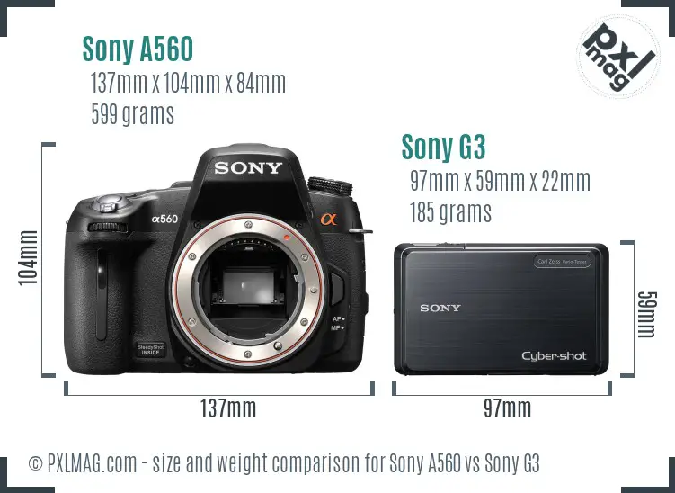 Sony A560 vs Sony G3 size comparison
