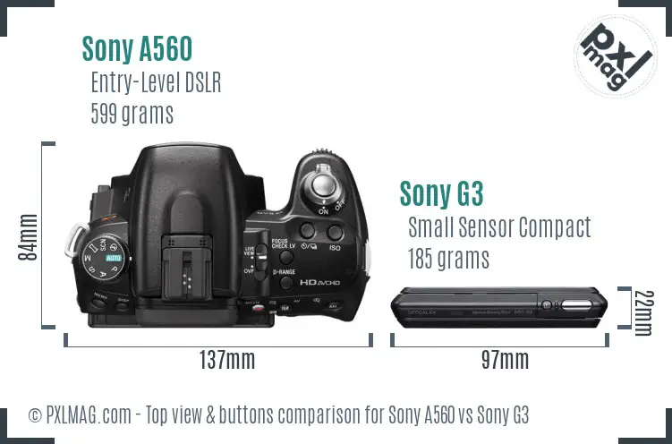 Sony A560 vs Sony G3 top view buttons comparison