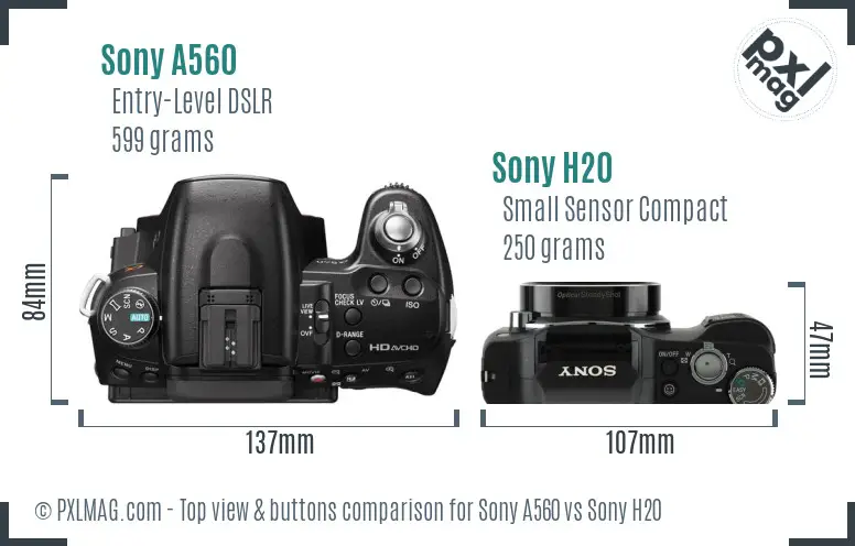 Sony A560 vs Sony H20 top view buttons comparison