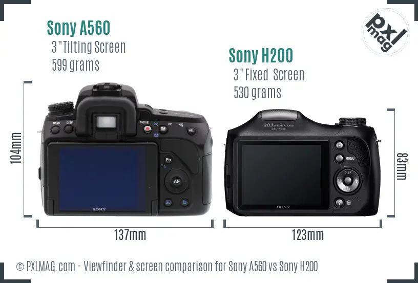 Sony A560 vs Sony H200 Screen and Viewfinder comparison