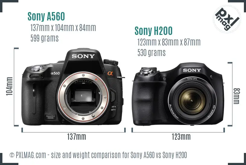 Sony A560 vs Sony H200 size comparison