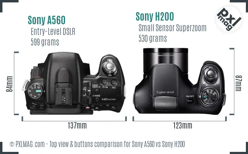 Sony A560 vs Sony H200 top view buttons comparison