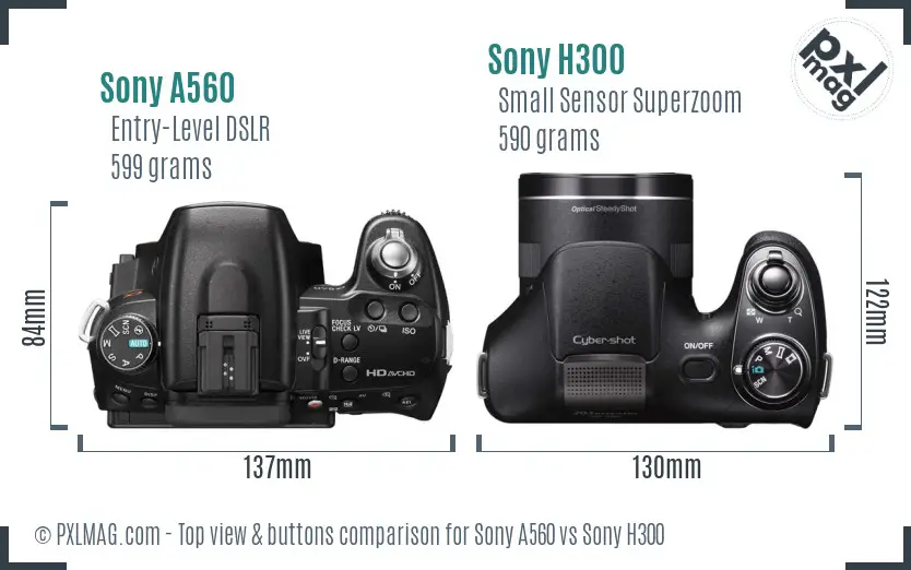 Sony A560 vs Sony H300 top view buttons comparison
