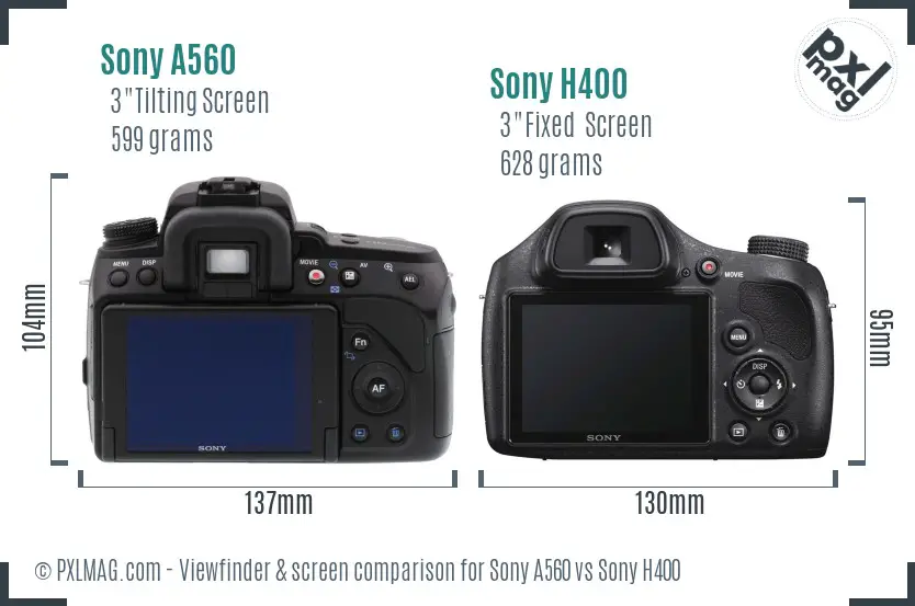 Sony A560 vs Sony H400 Screen and Viewfinder comparison