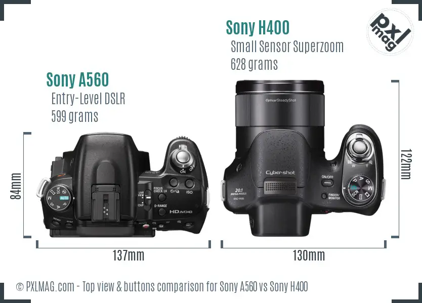 Sony A560 vs Sony H400 top view buttons comparison