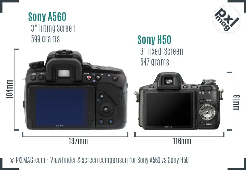 Sony A560 vs Sony H50 Screen and Viewfinder comparison