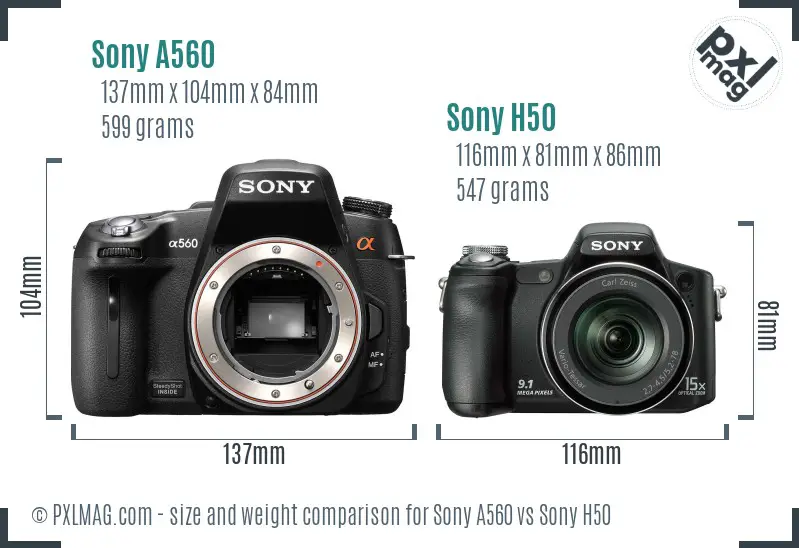 Sony A560 vs Sony H50 size comparison