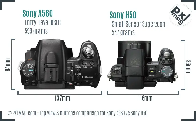 Sony A560 vs Sony H50 top view buttons comparison
