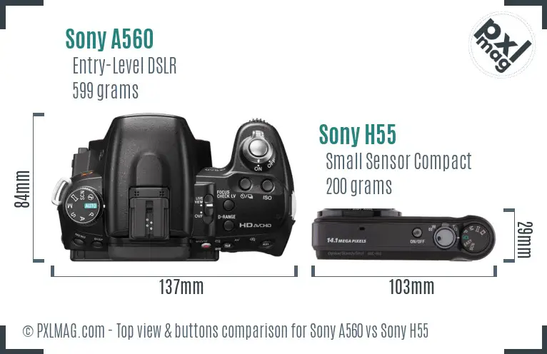 Sony A560 vs Sony H55 top view buttons comparison