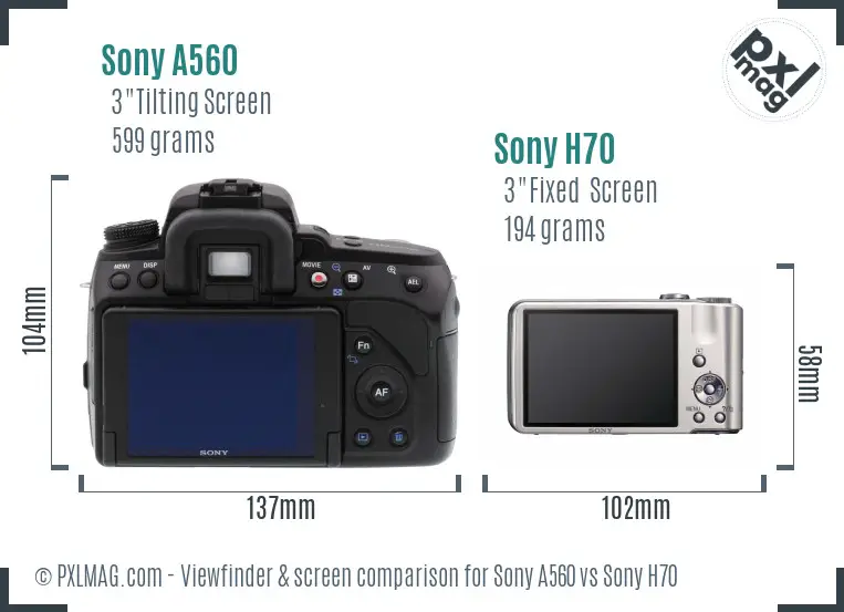 Sony A560 vs Sony H70 Screen and Viewfinder comparison