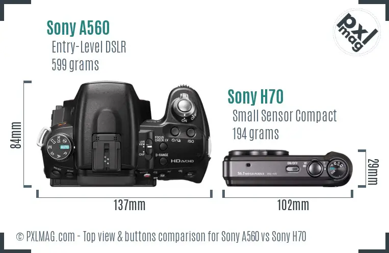Sony A560 vs Sony H70 top view buttons comparison