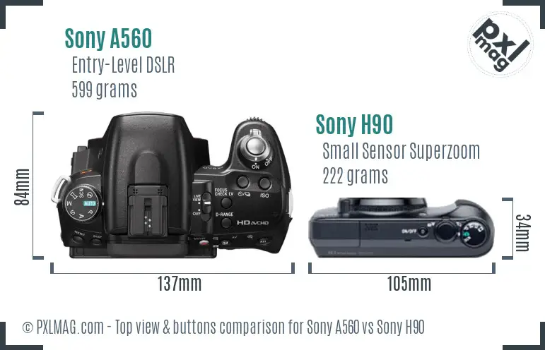 Sony A560 vs Sony H90 top view buttons comparison